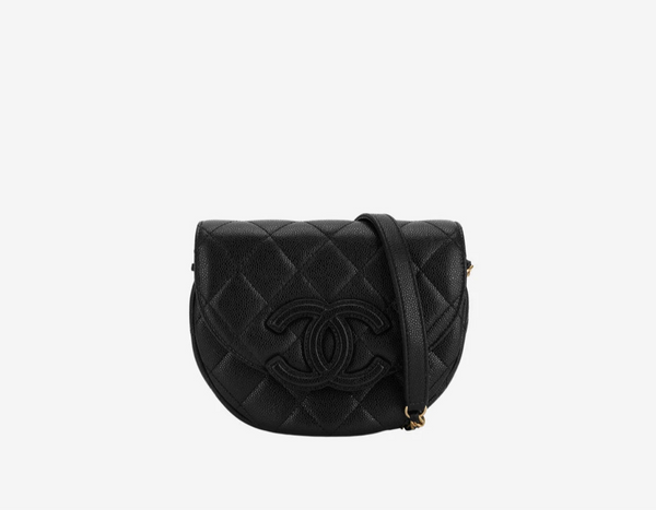 Chanel Mini Messenger Bag Cuir de veau grainé & doré noir