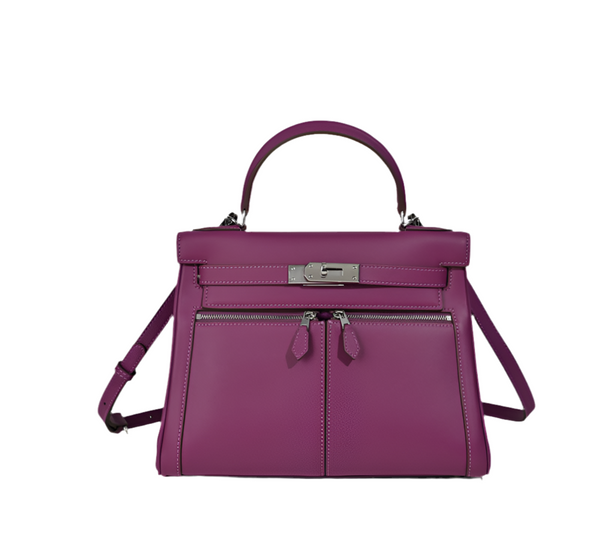 Sac À Main En Cuir Véritable Minimaliste À Double Poche Et Fermeture À Clé Pour Femmes
