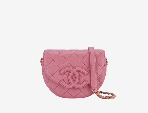 Chanel Mini Messenger Bag Cuir de veau grainé & doré Rose clair
